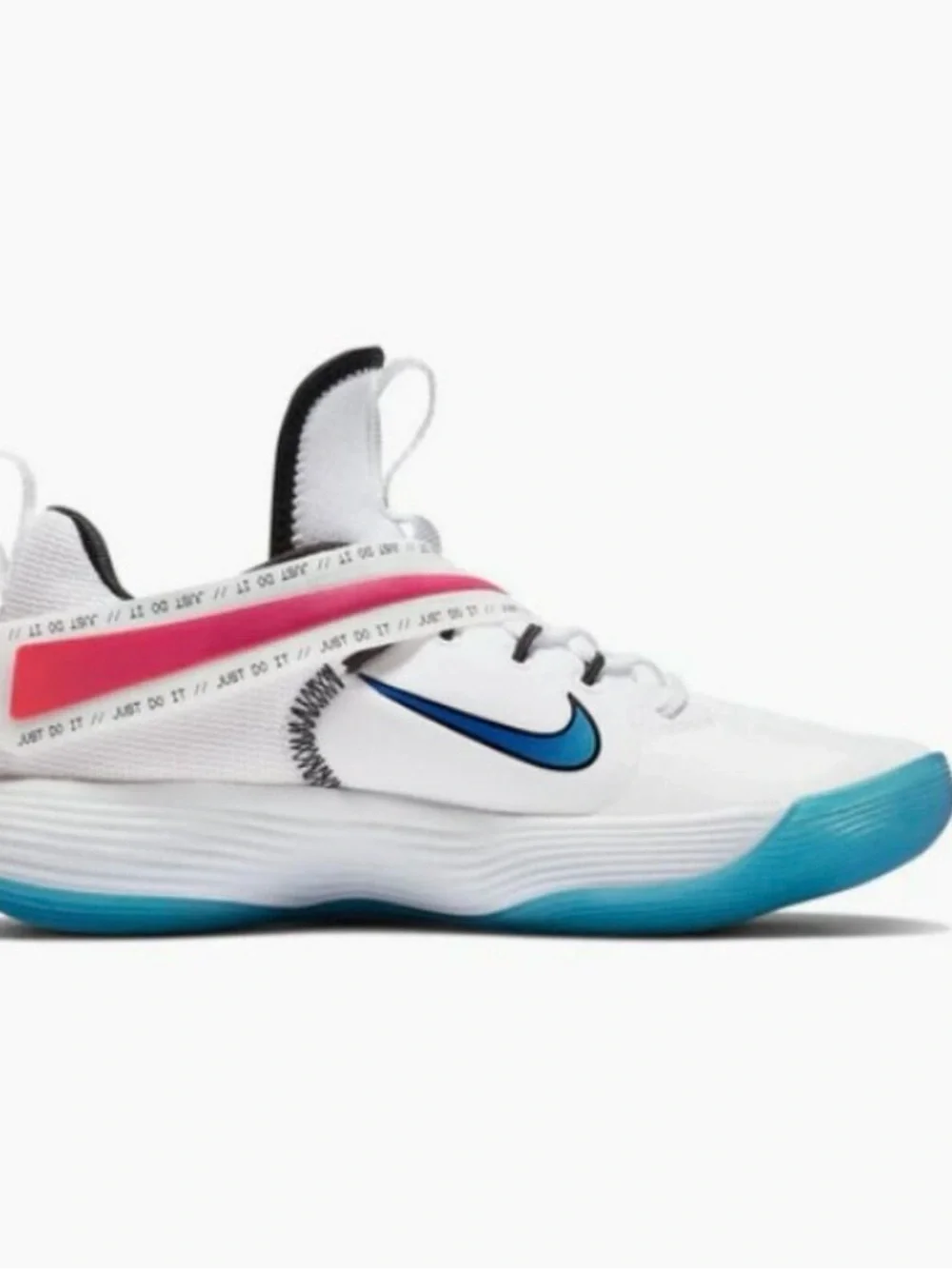Nike White Volleyball/Basketball Shoes with Blue and Pink Accents
